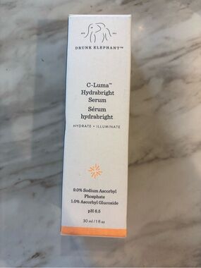 Drunk Elephant White Box with Peach Accent C-Luma Hydrabrigh t Serum